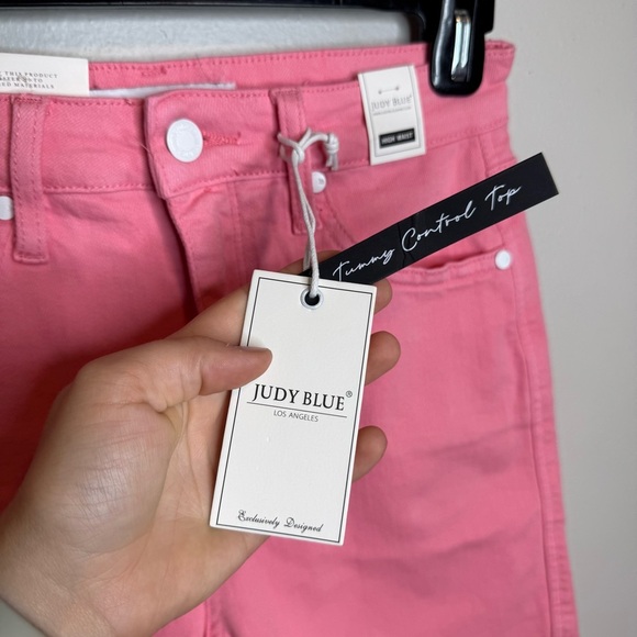 NWT Judy Blue High Rise Tummy Control Bubblegum Pink Denim Shorts - Picture 5 of 11